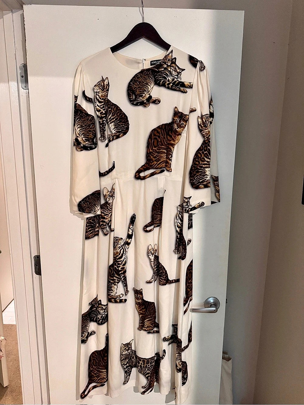 Dolce & Gabbana Bengal Cat Print Silk Midi Dress